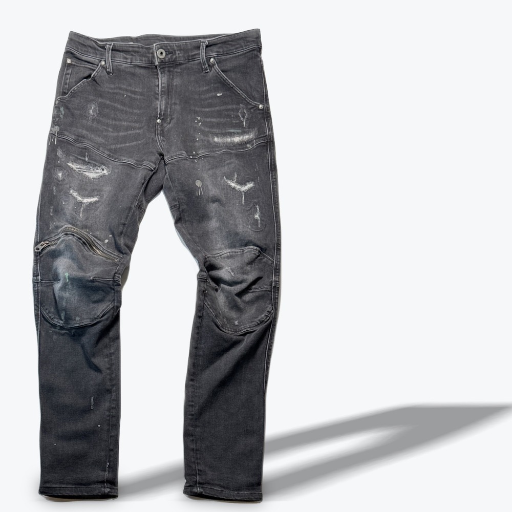G-Star Raw 5620 3D Zip Knee  Skinny Jeans Black Distressed Paint Splatter 32x30